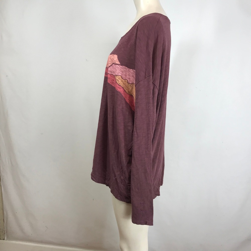 Life Is Good Women's Long Sleeve Tee in Plum with Sunset Graphic - Picture 6 of 7